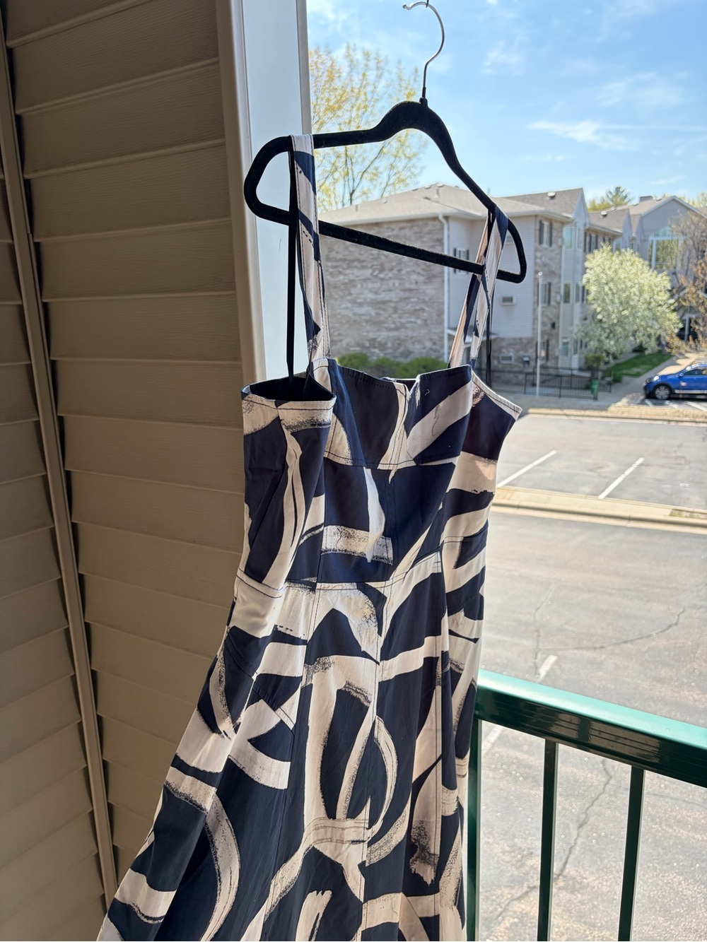 🆕🫐Donna Karan New York Abstract Print Midi Dress Navy White Fit & Flare Size 14 - Picture 6 of 17
